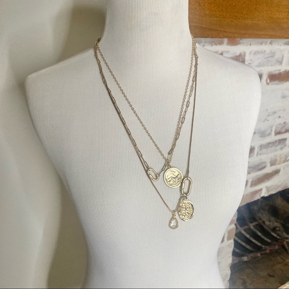 Gold Layered Statement Necklace NWOT